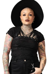 Killstar Gothic Goth Grunge Punk Top Oberteil T-Shirt - Malicia Distressed - Bild 1 von 28