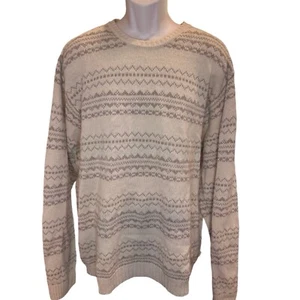 Vintage Izod Knit Crew Neck Sweater 100% Lambswool Geometric Off White Mens XXL - Picture 1 of 4