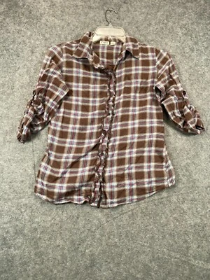 Camisa con botones CATO para mujer pequeña marrón a cuadros trabajo damas manga con lengüeta enrollable Foto 1 de 4