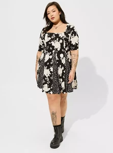 Torrid Betsey Johnson Black Skull Super Soft Babydoll Dress Size 0 12 Large NWT - Picture 1 of 5