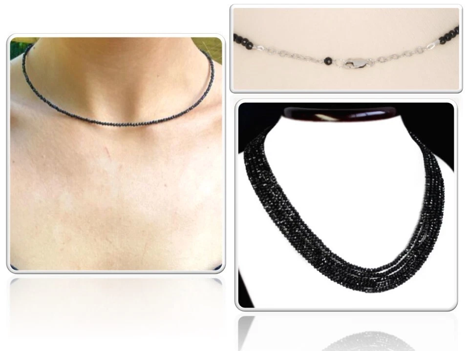 Collana girocollo spinello nero chiusura argento 925 CERTIFICATO italiano - Immagine 1 di 1