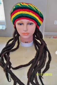 RASTA GEHÄKELTE TAM-MÜTZE MIT DREADLOCKS JAMACIAN PERÜCKE KOSTÜM GA108 - Bild 1 von 2