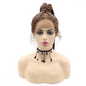 8 Strip Twist Braids Hand Tied High Ponytail Synthetic Lace Wig Black Women