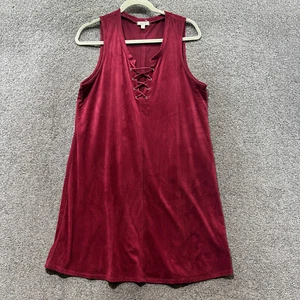Lidschatten Kleid L Burgund Wildlederimitat Schnürung Y2k Boho Festival Grunge Romantisch - Bild 1 von 11