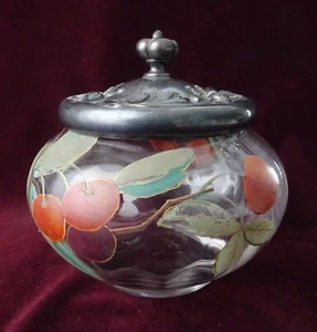 Antiker Mt. Mount Washington Verona Klar Kunstglas Pulverglas, Marmeladentopf Kirschen - Bild 1 von 11