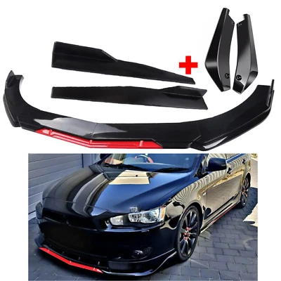 Front Bumper Lip Splitter Spoiler Body Kit + Side Skirt For Mitsubishi Lancer - Image 1 of 4