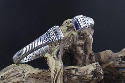Pulseira de ametista artesanal de prata esterlina - Imagem 1 de 4