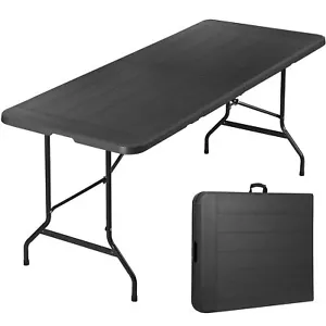 6FT Plastic Folding Table Portable Fold-in-Half Picnic Table with Handle Black - Picture 1 of 24