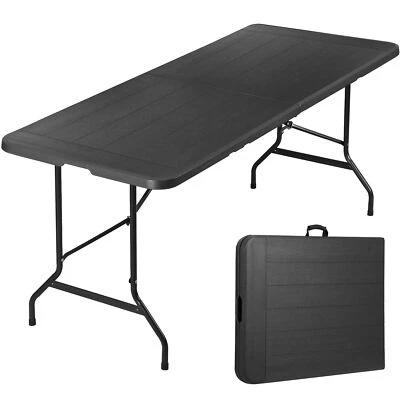 6FT Plastic Folding Table Portable Fold-in-Half Picnic Table with Handle Black - Image 1 of 4