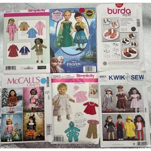 6 NEW Patterns Simplicity McCall's Kwik Sew Burda 18" Doll Clothes Accessories - Picture 1 of 3