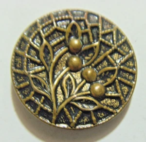 antique gold tone metal botanical motif floral picture collector button 51085 - Picture 1 of 4