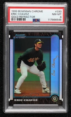 1999 Bowman Chrome Gold Refractor /25 Eric Chavez #330 PSA 8 - Image 1 of 2