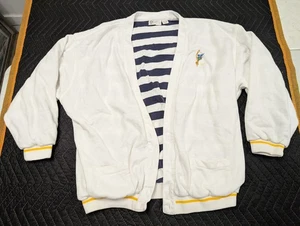Vintage Men's Gucci White Cardigan Sweater Size XL Blue Striped Embroidered - Picture 1 of 11