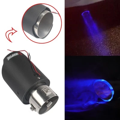 Universal Car LED Light Flaming Exhaust Tip Pipe Tail Muffler Carbon Fiber 60mm - Image 1 of 4