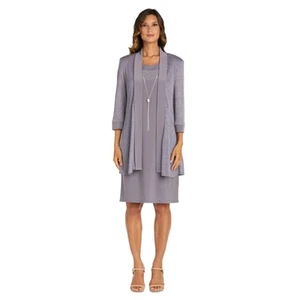 R&M Richards Women's Plus Size 2-Piece Dress & Jacket, Silver Metallic Size 22W - Picture 1 of 5