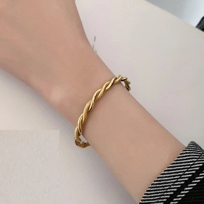 Gold Plated Stainless Steel Rope Twist Opening Woman Bracelet Bangle Cuff NEU - Bild 1 von 4