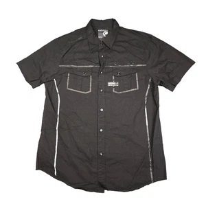 Ecko Unltd Shirt Mens LARGE Black Short Sleeve Button Up Pocket cotton Size L - Picture 1 of 8
