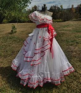 Vintage 70s 80s White Heart One Shoulder Dress Tulle Cupcake Poofy XXS/XS Prom - Picture 1 of 19