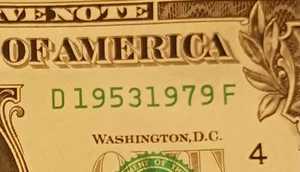 1953 1979 double year, birthday  Fancy Serial Number $1 Dollar Bill  - Picture 1 of 3