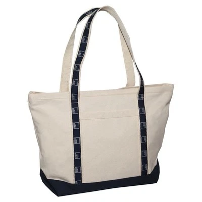 Auténtico bolso de playa Goldman Sachs Boat en lona clásica con borde de logotipo azul marino, nuevo Foto 1 de 4