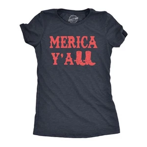 Womens Merica Yall T Shirt Funny Cool Fourth Of July Party Patriotic Cowboy Tee - Picture 1 of 7