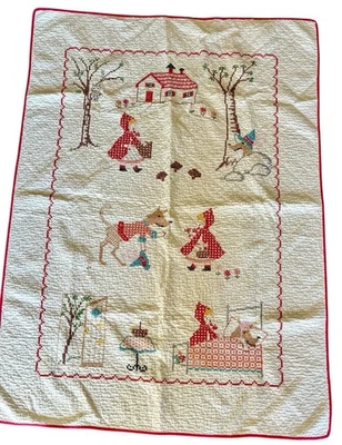 Vintage Quilt Little Red Riding Hood Crib  Size - Hand Quilted 34 By 46 Inches - Image 1 of 4