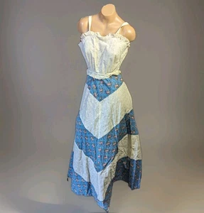 Vintage 70er Jahre blau Blumen romantisch Cottagecore ärmellos Maxi Prärie Kleid - Bild 1 von 10