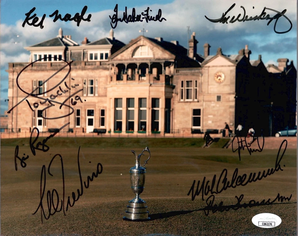 FOTO BRITÁNICA ABIERTA FIRMADA A MANO 8x10 en color treviño+thomson 9 sigs jsa Foto 1 de 1