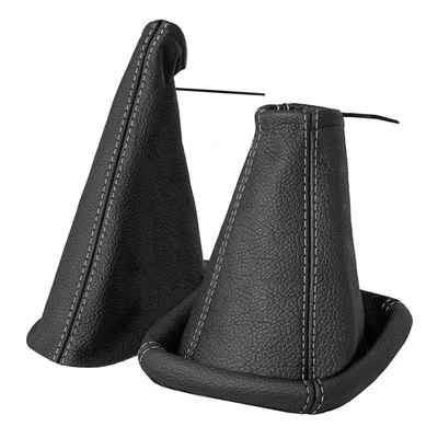 Borsa cambio + cuffia freno a mano Opel Vectra B in vera pelle nera cucitura grigia - Immagine 1 di 4