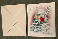 Vintage Mid-Century Volland Christmas Card “To A Good Friend” Velvet Accent NOS