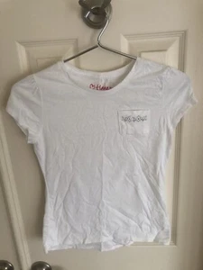 Hanes Kids White T-Shirt With Embellished Pocket Size Large - Fast Shipping! - Picture 1 of 4