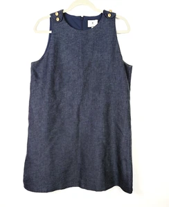 TUCKERNUCK Blue Linen Like Jumper Shift Dress Sz Large Classic Preppy Collegiate - Bild 1 von 7