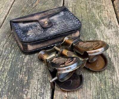 Binoculares plegables de latón telescopio náutico R&J Beck con estuche de cuero. Foto 1 de 4