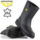 Mens Leather Rigger Safety Boots Steel Toe Cap Fur Lined Pull On Work wellington