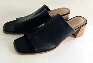Joie Olympia Sandals Mules Black Faux Leather Shoes Block Heels Womens 8.5 - Picture 1 of 7