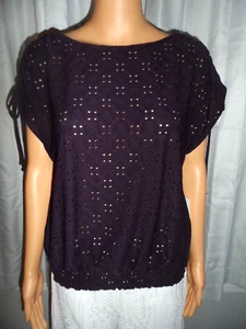 Pretty Perseption Concept size M eggplant purple eyelet short sleeve shirt NWT - Picture 1 of 7