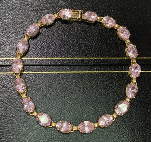 Rare 10k Yellow Gold Pink Multi Gemstone Tennis Wedding Tennis 10Gm Bracelet 7” - Picture 1 of 10