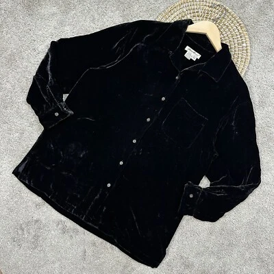Camisa Top Eddie Bauer Para Mujer Vintage Mezcla Seda Terciopelo Abotonada en Negro M Foto 1 de 4