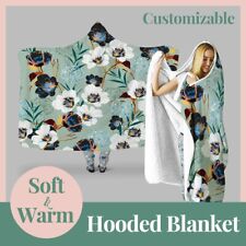 Personalized Botanical Blossom Flower Hooded Throw Blanket Fleece Hoodie Cape