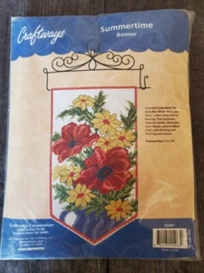 NIP Craftways "Summertime" Banner w/hanger Counted Cross-stitch Kit #182681 - Picture 1 of 5