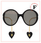 GUCCI CHAIN 0726 Gold Black Heart Logo Detachable Charm Sunglasses GG0726 005