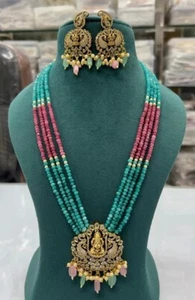 Alloy Gold-plated Green, Long Necklace Set with Drop Earrings for Women and Girl - Picture 1 of 8