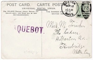 1907 RARE PAQUEBOT BOSTON MASS USA DUPLEX PPC RMS INVERNIA & SAXONIA TO WILTS UK - Picture 1 of 2