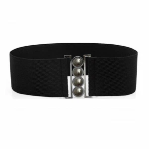 Womens Belt Stretch Elastic Wide Waist Ladies Dress Waistband Metal Buckle Party - Imagen 1 de 90