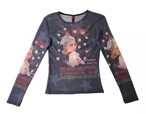 Just In Time USA Vintage Sterne Streifen Nieten Mesh durchsichtig Top Damen Small S - Bild 1 von 11