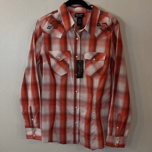 NWT WRANGLER RETRO Western Shirt Pearl Snap Plaid Small Southwestern Embroidery - Picture 1 of 7