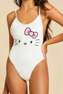 Hello Kitty NWT One-piece Swimsuit Sz M White - Sold Out - Picture 1 of 4