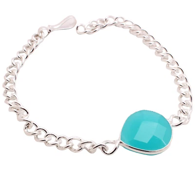 Facettiert Chalzedon Edelstein Versilbert Armband Handmade Schmuck Geschenk 9 - Bild 1 von 3