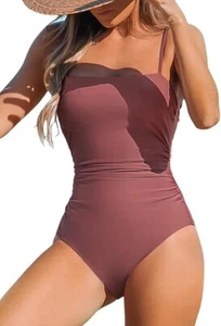 Women Swimsuit One Piece Bathing Suit Square Neck Cutout Back Tummy Control - Picture 1 of 2