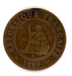 French Indochina 1 Cent 1889 A Cu VF KM 1 - Picture 1 of 2